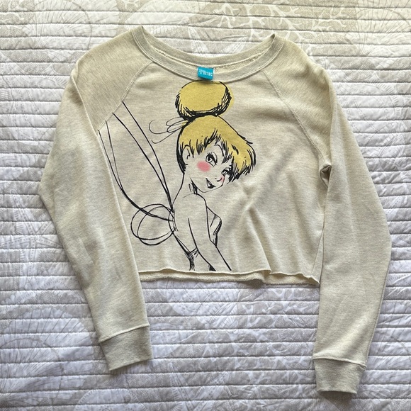Disney Cream Tinker Bell Cropped Sweatshirt - Picture 1 of 2